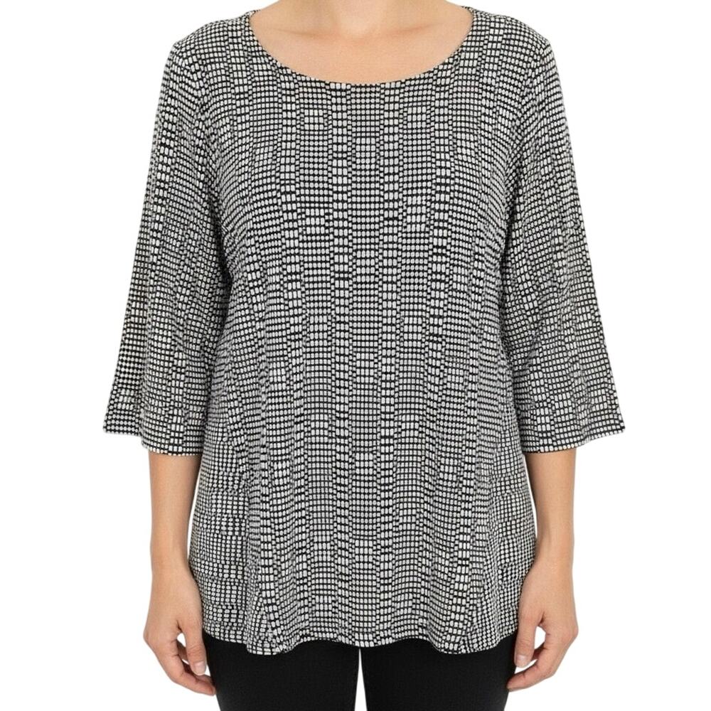 Habitat Sz Large Black White Stretchy Wearable Art to Wear Blouse Shirt Top